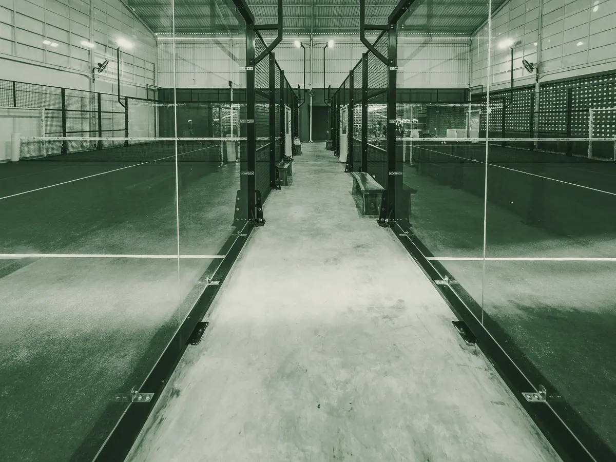 A row of indoor padel courts