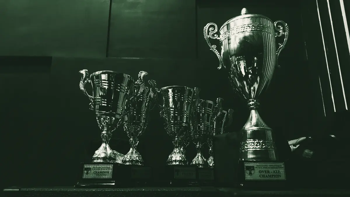Trophies on a table